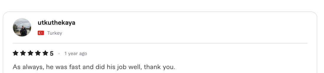 Verified 5-star client review from Fiverr / Upwork