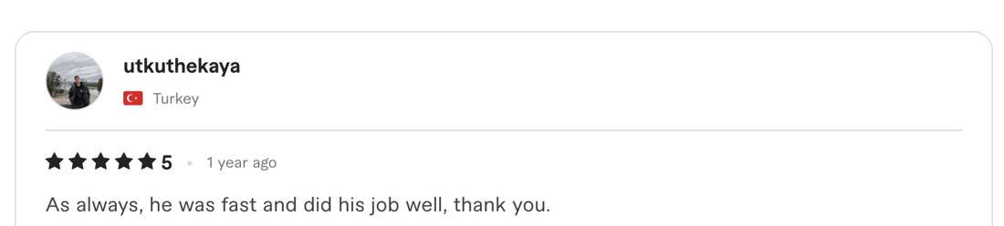 Verified 5-star client review from Fiverr / Upwork