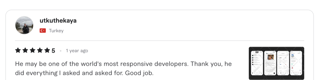 Verified 5-star client review from Fiverr / Upwork