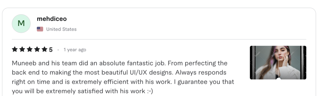 Verified 5-star client review from Fiverr / Upwork