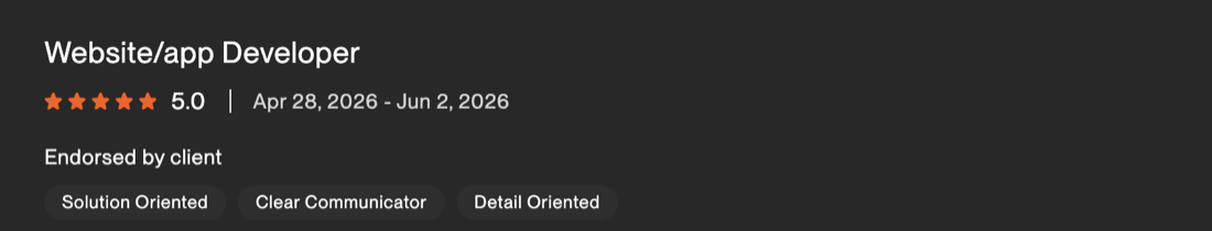 Verified 5-star client review from Fiverr / Upwork