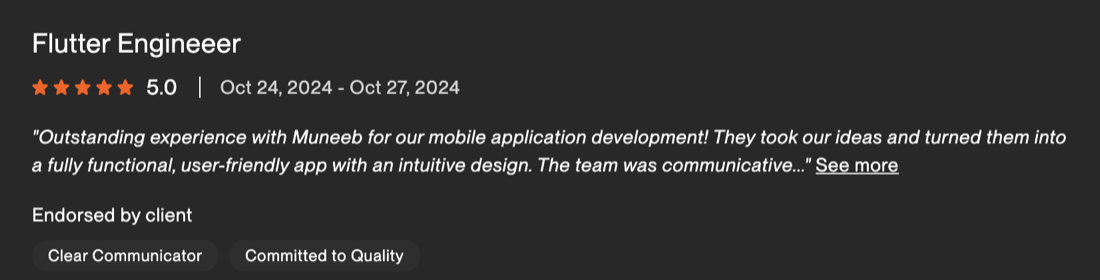 Verified 5-star client review from Fiverr / Upwork